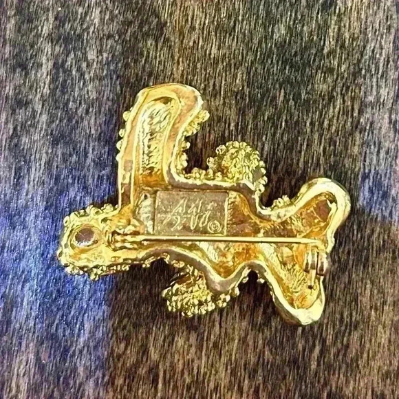 Gold Tone Brooch Set of 3 Teddy Bear, Jaguar and Citrine Bow - Picture 6 of 11